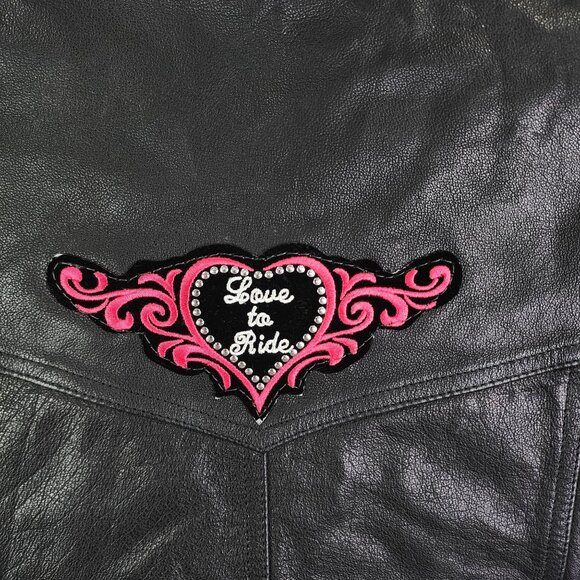 Womens Black MOB Leather Vest Jacket w/ Embroidered Rose Wildwood NJ Patch M - Picture 9 of 10